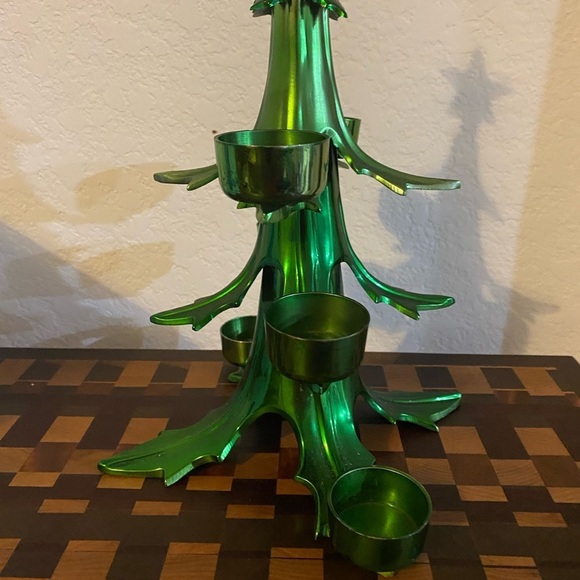 Vtg. Rare Pottery Barn 12” Green Heavy Metal Christmas Ball Candle Holder Tree - Picture 4 of 15